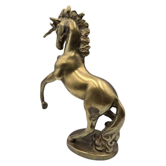 Vintage Brass Rearing Unicorn Figurine With Flowing Mane & Tail - Picture 6 of 16